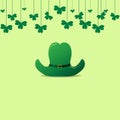 St Patrick`s Day background. Vector illustration for lucky spring design with shamrock. Green clover wave border isolated on whit