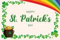 St. Patrick\'s Day background. Vector illustration with rainbow, pot of gold and shamrock Royalty Free Stock Photo