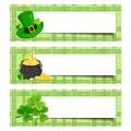 St. Patrick's day banners with shamrock, pot of gold and leprechaun hat. Vector eps-10. Royalty Free Stock Photo