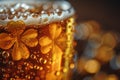 St Patrick's day beer. Close up of bubbles in a pint of beer with lucky four leaf clover Royalty Free Stock Photo