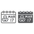 St Patrick s Day Calendar line and glyph icon, st patrick s day and irish holiday, patrick s date sign, vector graphics