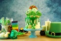 St Patrick`s Day candyland drip cake and party table.