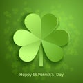 St. Patrick`s day card with green 3d leaf clover cutting paper. Vector illustration.