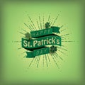 St. patrick`s day card. Green ribbon with text