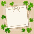 St. Patrick's day card with shamrock on a sacking background. Vector eps-10.