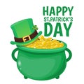 St. Patrick s Day Card template with leprechaun hat and gold of pot. Invitation card to an Irish party vector