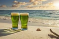 St. Patrick's Day Celebration at the Beach with Green Beer , Perfect for Summer Events, Cards, Posters Royalty Free Stock Photo