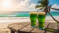St. Patrick's Day Celebration at the Beach with Green Beer , Perfect for Summer Events, Cards, Posters Royalty Free Stock Photo