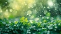 St. Patrick\'s Day Celebration with Clover Confetti and Soft Green Bokeh Lights
