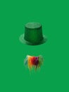 St. Patrick`s Day celebration concept. Irish glitter hat and rainbow beard on green background