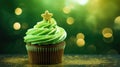 St. Patrick's Day Celebration Cupcake with Green Frosting and Gold Star - Generative AI