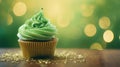 St. Patrick's Day Celebration Cupcake with Green Frosting and Gold Star - Generative AI