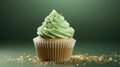 St. Patrick's Day Celebration Cupcake with Green Frosting and Gold Star - Generative AI