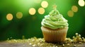 St. Patrick's Day Celebration Cupcake with Green Frosting and Gold Star - Generative AI