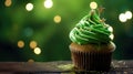 St. Patrick's Day Celebration Cupcake with Green Frosting and Gold Star - Generative AI