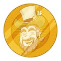 St. Patrick\'s Day commemorative golden coin with Leprechaun face, Vector illustration Royalty Free Stock Photo