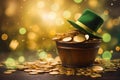 St Patrick's day concept - black pot with golden coins Royalty Free Stock Photo