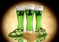 St Patrick`s Day concept, green beer, shamrock. 3D render