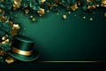 St. Patrick's Day concept illustration of a leprechaun hat with gifts, gift boxes and gold coins on a green Royalty Free Stock Photo