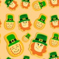 St Patrick\'s Day cookie seamless pattern. Ginger cookie leprechaun. Shamrock St. Patricks Day Sugar Cookie.