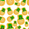 St Patrick\'s Day cookie seamless pattern. Ginger cookie leprechaun. Shamrock St. Patricks Day Sugar Cookie.