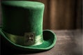 St. Patrick`s day costume hat of a leprechaun. Irish green hat on a dark background