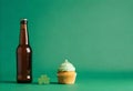 st patrick\'s day cupcake and beer on green background Royalty Free Stock Photo