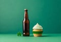 st patrick\'s day cupcake and beer on green background Royalty Free Stock Photo