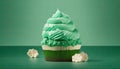 St. Patrick\'s day cupcake on green with three-leaved shamrocks (four leaf clove) on top generative AI Royalty Free Stock Photo