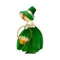 St. Patrick&#x27;s Day. Cute Girl In Irish Costume. Vintage Postcard