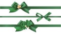 St Patrick`s day  design template. Set of  green bow with horizontal ribbon and clover leaves isolated on white. Royalty Free Stock Photo