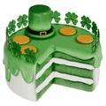 St. Patrick\'s Day dessert Chocolate mint Velvet Cheesecake with leprechaun , shamrock and gold decoration, 3D Rendering