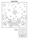 St. Patrick`s Day dot-to-dot picture puzzle and coloring page with 17th March sign. Answer included. Royalty Free Stock Photo