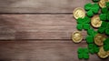 St Patrick\'s Day Flat Lay on a Light Wooden Background, Generative AI Royalty Free Stock Photo