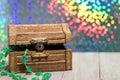 St. Patrick`s Day fun rainbow background with treasure chest