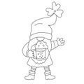 St. Patrick`s Day funny gnome with foam beer doodle hand drawn illustration