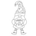 St. Patrick`s Day funny gnome with pot of gold coins doodle hand drawn illustration