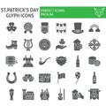 St. Patrick`s Day glyph icon set, holiday symbols collection, vector sketches, logo illustrations, saint patrick icons Royalty Free Stock Photo