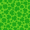 St. Patrick's Day green background, Shamrock seamless pattern. Lucky clover repeating pattern. Vector illustration Royalty Free Stock Photo
