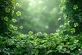 St. Patrick\'s Day with green four and clover on green bokeh background, card , copy space Royalty Free Stock Photo