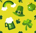 St Patrick's Day green and yellow seamless pattern.