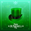 St. Patrick's Day greeting card with leprechaun hat on a green background.