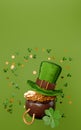 St. Patrick\'s Day.Greeting card leprechaun hat, pot of gold coins horseshoe clover