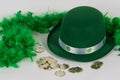 St. Patrick`s Day hat, boa and coins Royalty Free Stock Photo