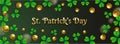 St. Patrick`s Day header or banner design decorated with clover leaves and golden pearls. Royalty Free Stock Photo