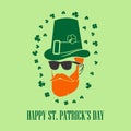 St. Patrick`s Day Holiday poster, banner, label, badge, emblem or greeting card design with hipster leprechaun.