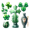 St. Patrick s Day Icons Collection beer, hat, clover, pot of gold. Generative AI