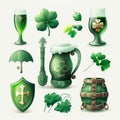 St. Patrick s Day Icons Collection beer, hat, clover, pot of gold. Generative AI