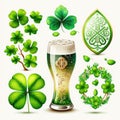 St. Patrick s Day Icons Collection beer, hat, clover, pot of gold. Generative AI