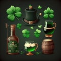 St. Patrick s Day Icons Collection beer, hat, clover, pot of gold. Generative AI